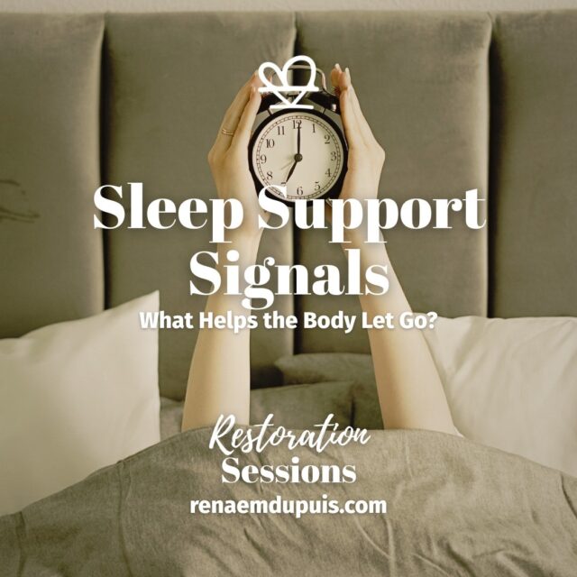 Sometimes sleep is less about trying harder...
...and more about helping the body let go. 🌙

Sleep Support Signals explores bedtime cues that support rest readiness.

Grounded and Steady — June Restoration Sessions
📅 June 18–20, 2026
Free + virtual • 48-hour replay

https://renaemdupuis.com/restoration-sessions/

#restorationsessions #sleepsupport #restreadiness #nervoussystem